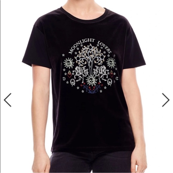 Sandro Paris Moonlight Lovers Embroidered Stretch Velvet Tee, size S - Picture 1 of 10